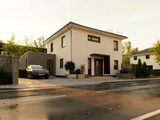 Flair 124 – Das moderne Stadthaus für stilvolles Familienleben Massivhaus Flair 124 von Town & Country Haus mit klarer Linienführung, ca. 124 m² Wohnfläche und lichtdurchflutetem Wohnbereich – das individuell planbare Traumhaus für Familien mit Anspruch an Stil und Funktionalität.